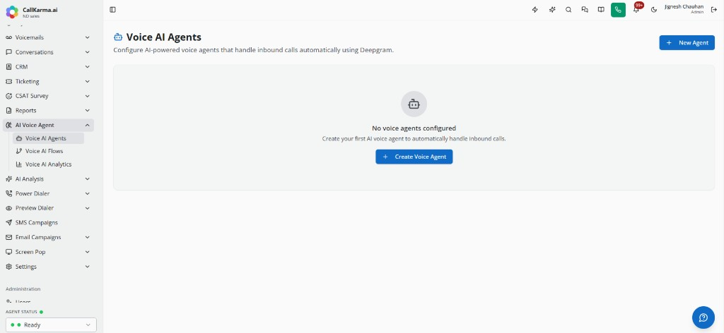 Voice AI Agents list for configuring AI-powered inbound call agents